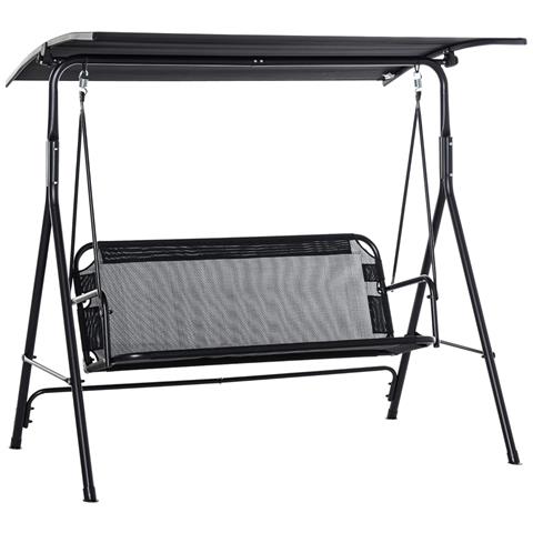 Dondolo Da Giardino 3 Posti Con Tettuccio Parasole Regolabile 172x110x155cm Nero - Foto 5