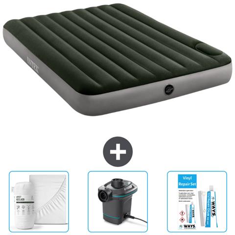 Set Materassino Gonfiabile - 203x152x25 Cm - Verde - Include Accessori Coordinati Cb4 - Foto 1