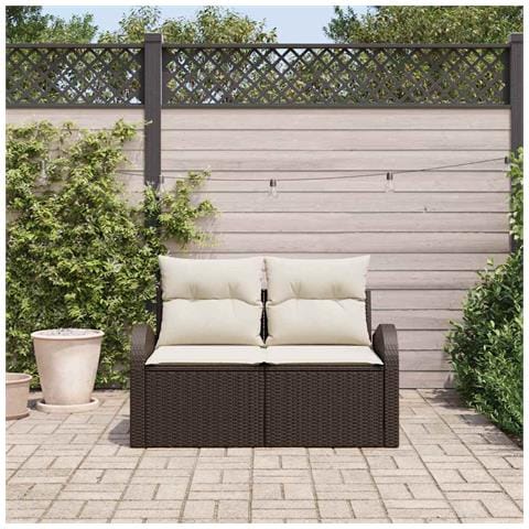 Divano da Giardino a Due Posti con Cuscini Marrone Polyrattan - Foto 2