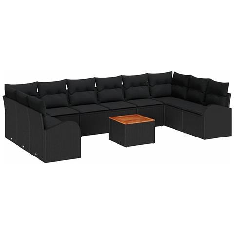 Set divani giardino 11 pezzi con cuscini in rattan nero, Divano giardino due posti con spazio stoccaggio e cuscini in rattan nero - Foto 1