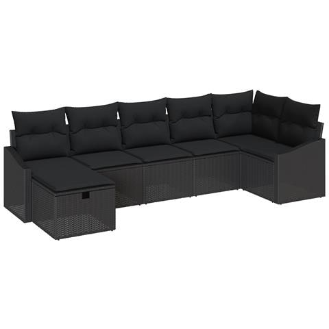 Set Divano Giardino 7 Pezzi con Cuscini Nero Polyrattan - Foto 1