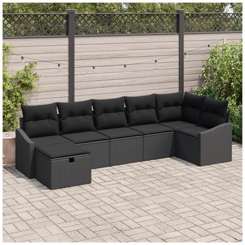 Set Divano Giardino 7 Pezzi con Cuscini Nero Polyrattan - Foto 2
