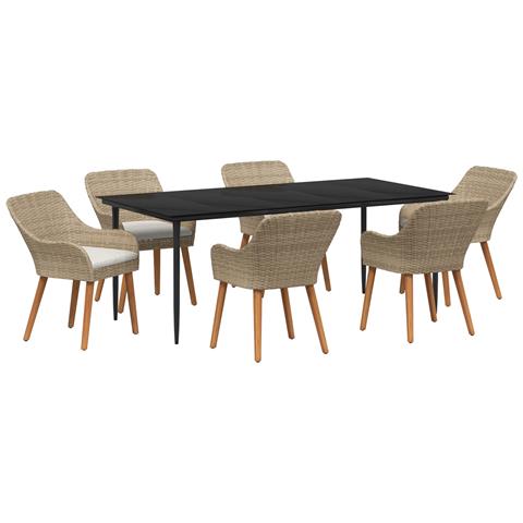 Set da Pranzo da Giardino da 7 Pezzi Rattan Polietilene Beige - Foto 1