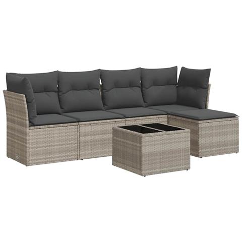 Set Divano da Giardino 6pz con Cuscini Grigio Chiaro Polyrattan - Foto 1