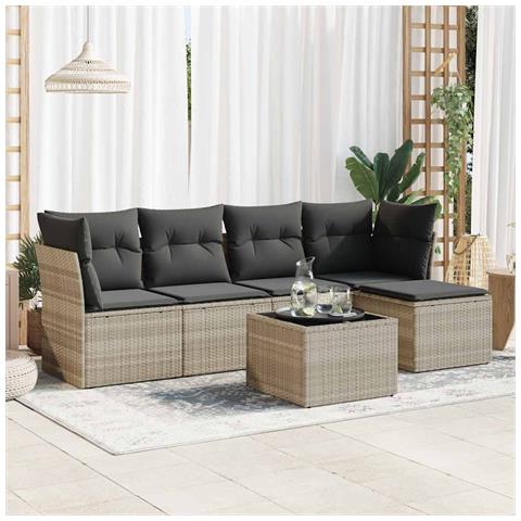 Set Divano da Giardino 6pz con Cuscini Grigio Chiaro Polyrattan - Foto 2