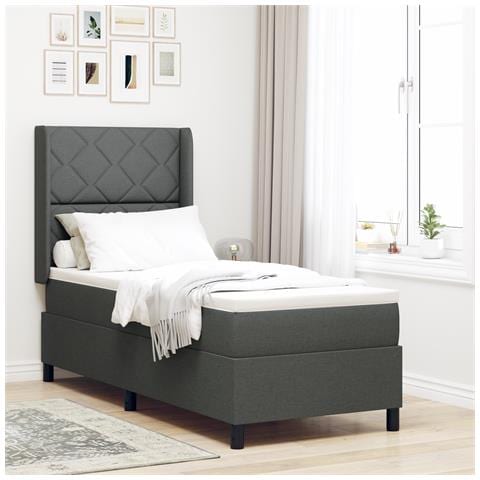 letto con rete a doghe e materasso LED grigio scuro 90x190 cm in tessuto - Foto 2