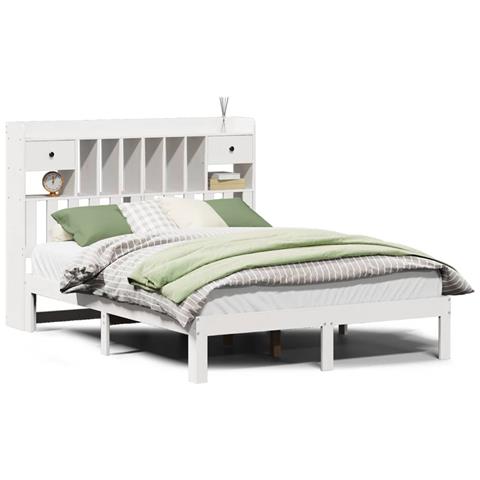 Letto Libreria senza Materasso Bianco 150x200 cm Legno di Pino - Foto 1