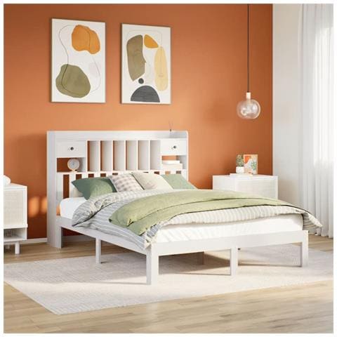 Letto Libreria senza Materasso Bianco 150x200 cm Legno di Pino - Foto 2