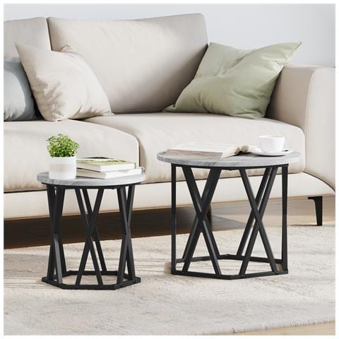 Set di 2 Tavolini Nesting Grigi Sonoma in Legno Ingegnerizzato - Foto 2