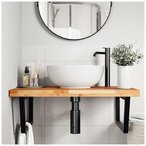 Ripiano A Parete Per Lavabo In Acciaio E Massello Di Acacia - Foto 2