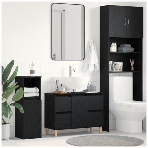 Mobiletto lavabo Rovere nero 80x33x60 cm Legno ingegnerizzato - Foto 2