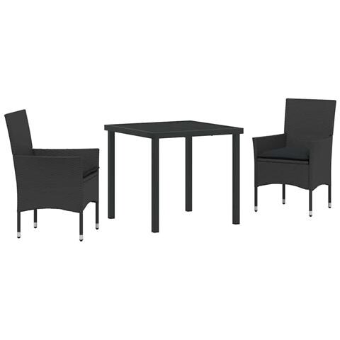 Set da Pranzo per Giardino con cuscino 3 pcs Nero Poly Rattan - Foto 1