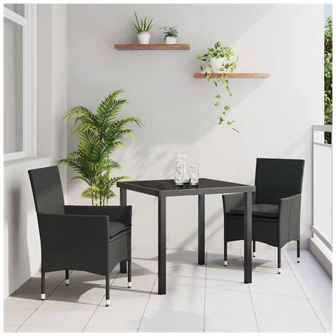 Set da Pranzo per Giardino con cuscino 3 pcs Nero Poly Rattan - Foto 2