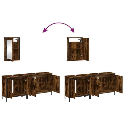 Set Mobili da Bagno 3 pz Rovere Fumo in Legno Multistrato - Foto 9