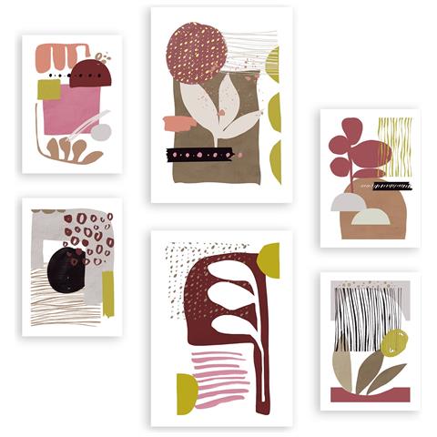 Set Di 6 Stampe Forma Particolare 2 In Fiore Dipinti Decorativi Estetici Astratti Per Il Tuo Soggiorno, Camera Da Letto, Casa A3 & A4 Senza Cornice - Foto 1
