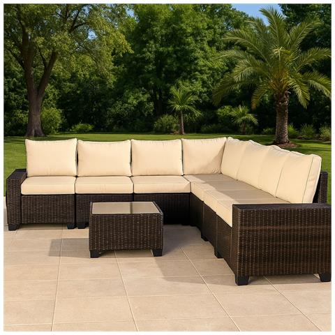 Lazaro Mobili Da Giardino Angolari Da 7 Posti In Resina Intrecciata Con Tavolo Marrone E Beige - Foto 2