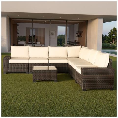 Lazaro Mobili Da Giardino Angolari Da 7 Posti In Resina Intrecciata Con Tavolo Marrone E Beige - Foto 3