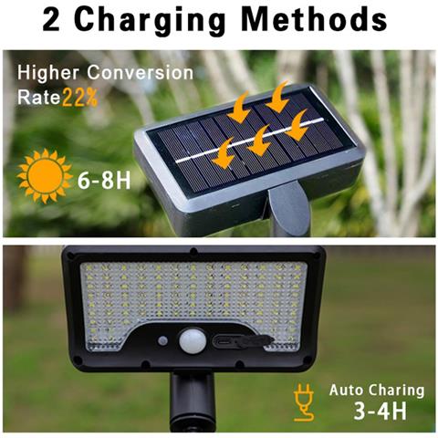 Lampada Solare Da Giardino A 92 Led: Sensore Di Movimento, Ricarica Usb, Angolo Regolabile - Foto 5