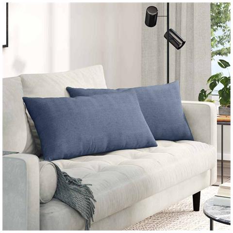 Cuscini da Divano 2 pcs Blu 80 x 40 cm Tessuto in Cords - Foto 2