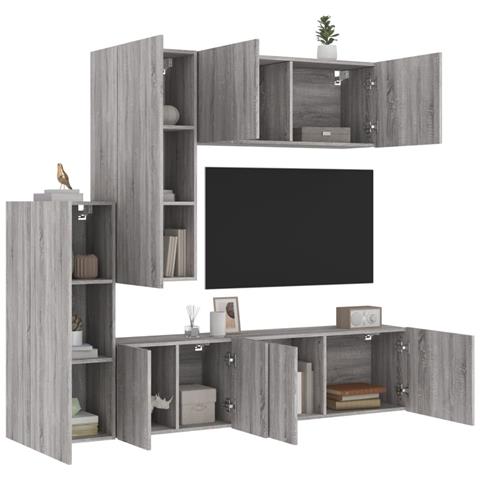 Mobili TV a Muro 5pz Grigio Sonoma in Legno Multistrato - Foto 2
