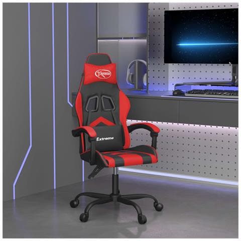 Sedia da Gaming Girevole Nera e Rossa in Similpelle - Foto 2