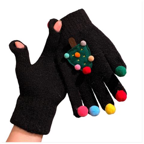 Guanti Invernali Con Albero Di Natale, Carini E Creativi A Cinque Dita Black - Foto 1