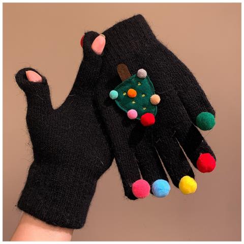 Guanti Invernali Con Albero Di Natale, Carini E Creativi A Cinque Dita Black - Foto 2