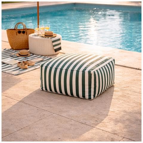 Positano Pouf Da Esterno A Righe Verdi Idrorepellente - 55x65x35 Cm - Foto 2