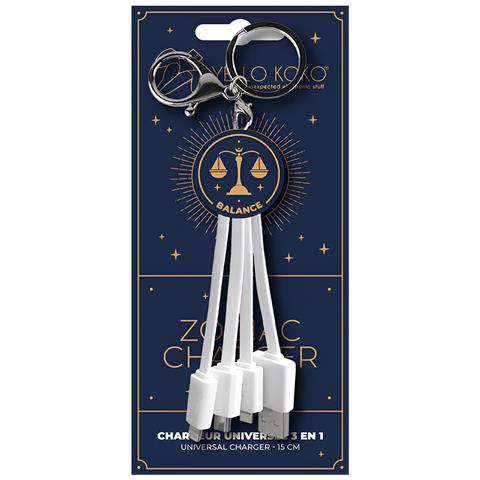 Cavo Usb 3 In 1 Micro-usb / Usb-c / Lightning Design Portachiavi Astrologia Bilancia, Bianco - Foto 5