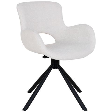 Set 2 Sedie Girevoli Da Pranzo Amorim In Bouclé Bianco Panna Con Gambe Nere - Foto 1