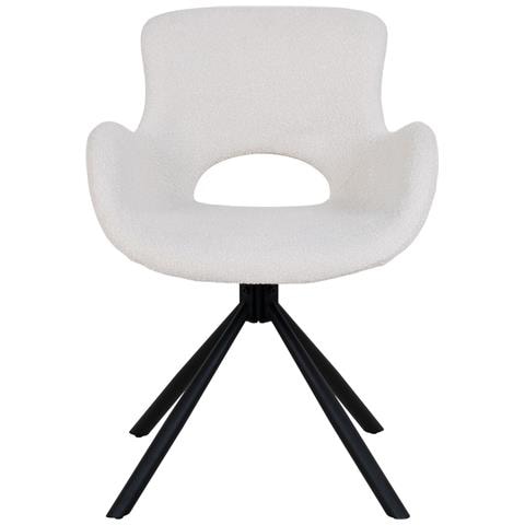 Set 2 Sedie Girevoli Da Pranzo Amorim In Bouclé Bianco Panna Con Gambe Nere - Foto 2