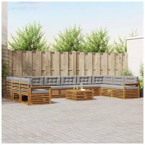 Set divani con cuscino 11 pcs Grigio Naturale e Chiaro - Foto 2