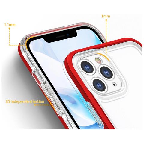 Trasparente Custodia 3 In 1 Per Iphone 11 Pro Max Con Cornice, Rosso Gelato. - Foto 1