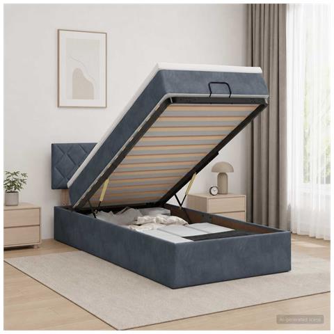 Letto ottomano con materasso Grigio Scuro 90 x 200 cm Velluto - Foto 2