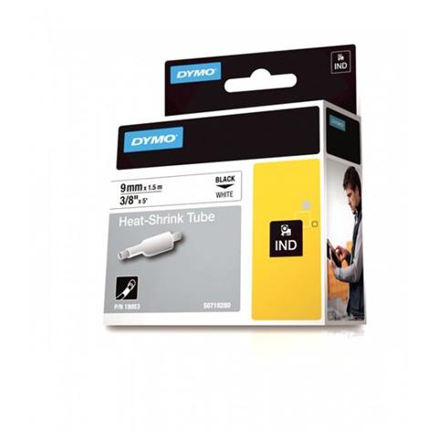 Nastro Guaine Termostringenti in Poliolefina per Etichettatrice Modello D1 Formato 9 mm x 1.5 m Nero su Bianco - Foto 1