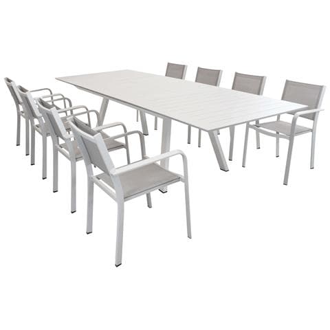 Set Tavolo Giardino Allungabile Rettangolare 200/300 X 110 Con 8 Poltrone In Alluminio Tortora Per Esterno - Foto 1