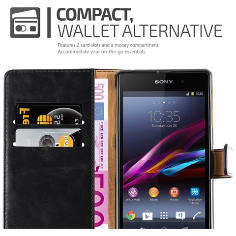 Custodia Compatibile Con Sony Xperia Z In Nero Grafite - Coperchio Protettiva Con Chiusura Magnetica, Funzione Stand E Tasca Per Le Carte - Foto 2