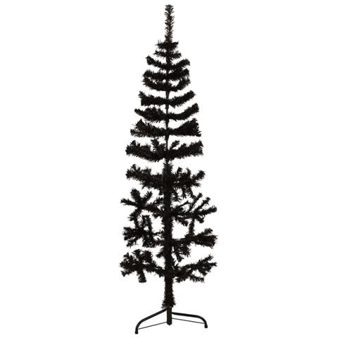 Albero Natale Artificiale Sottile A Metà E Supporto Nero 150 Cm - Foto 2