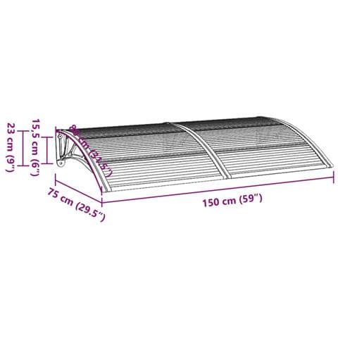 Tettoia per Porta Nero e Trasparente 150x75 cm in Policarbonato - Foto 6