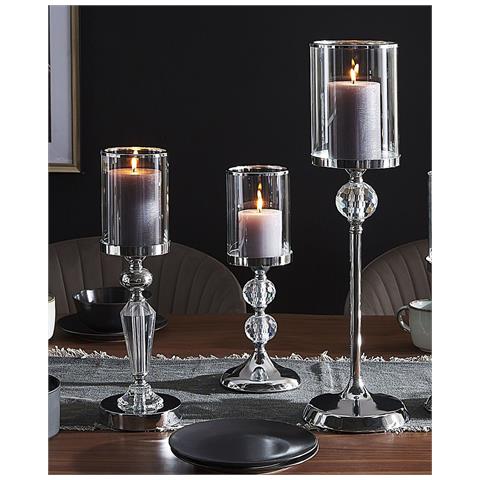 Portacandele Cotui Vetro 36 Cm Argento - Foto 1