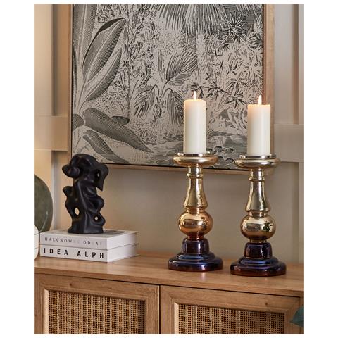 Set Di 2 Candelieri Vetro Oro E Multicolore 31 Cm Imarti - Foto 1