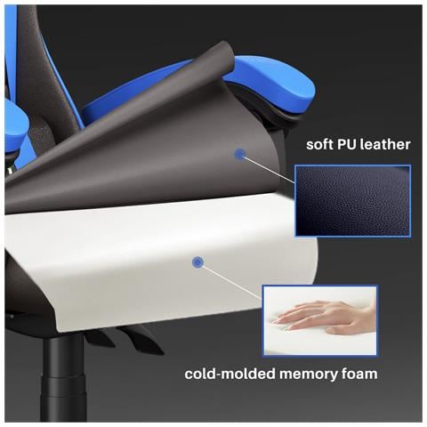 Sedia Gaming, Sedia Da Gioco, Sedia Ufficio Ergonomica Con Schienale Regolabile, Poggiatesta E Supporto Lombare, Bleu - Foto 2