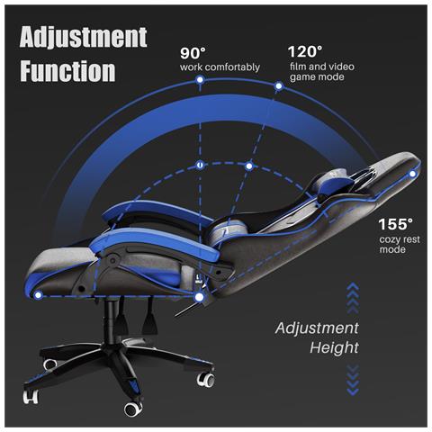 Sedia Gaming, Sedia Da Gioco, Sedia Ufficio Ergonomica Con Schienale Regolabile, Poggiatesta E Supporto Lombare, Bleu - Foto 7