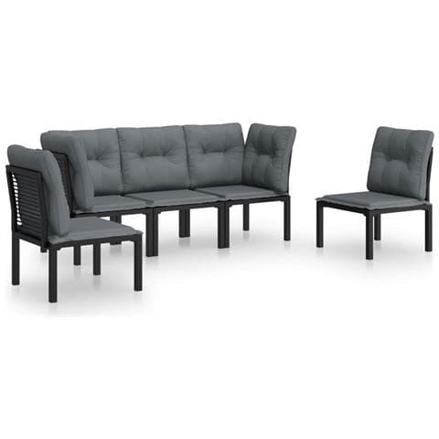 Set Salotto da Giardino 5 pz Nero e Grigio in Polyrattan - Foto 1