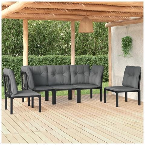 Set Salotto da Giardino 5 pz Nero e Grigio in Polyrattan - Foto 10
