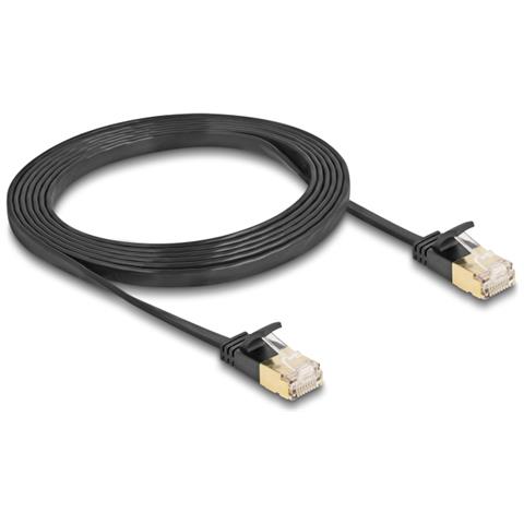 Cavo di rete RJ45 Cat. 6A maschio-maschio con chiusura robusta e cavo piatto grezzo Cat. 7 U /FTP da 2 m nero - Foto 1