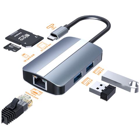 Hub Usb-c 5-in-1 Con Ethernet, Lettore Di Schede Sd/tf - Foto 2