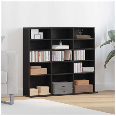 Mobile Porta CD Rovere Nero 100,5x23x89,5 cm Legno Multistrato - Foto 2