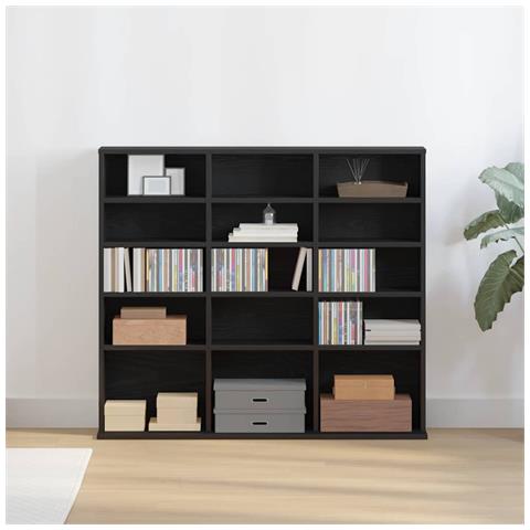 Mobile Porta CD Rovere Nero 100,5x23x89,5 cm Legno Multistrato - Foto 1