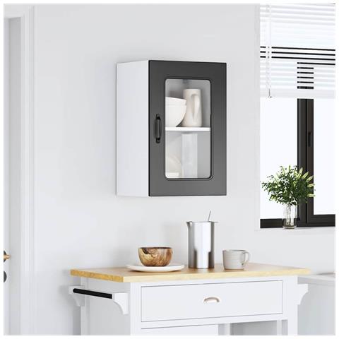 Pensile Da Cucina Con Porta In Vetro Kalmar Nero Truciolato - Foto 3